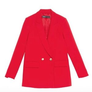 Zara Red Crepe Double Breasted Blazer